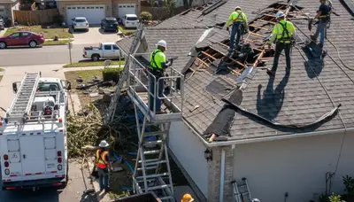 Storm damage cleanup crew removing fallen tree debris in Shawnee, OK for Arbor Tree Care