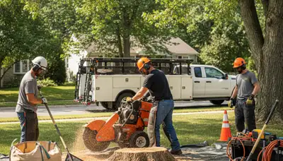 Arbor Tree Care removing a stump in Shawnee, OK for safe, thorough yard restoration
