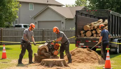 Shawnee, OK stump removal crew clearing a yard stump for Arbor Tree Care