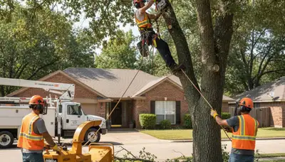 Tree service crew in Shawnee, OK trimming and removing trees for safe, professional property care