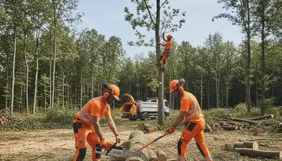 Woodlot management crew clearing trees in Shawnee, OK for safer, healthier property maintenance