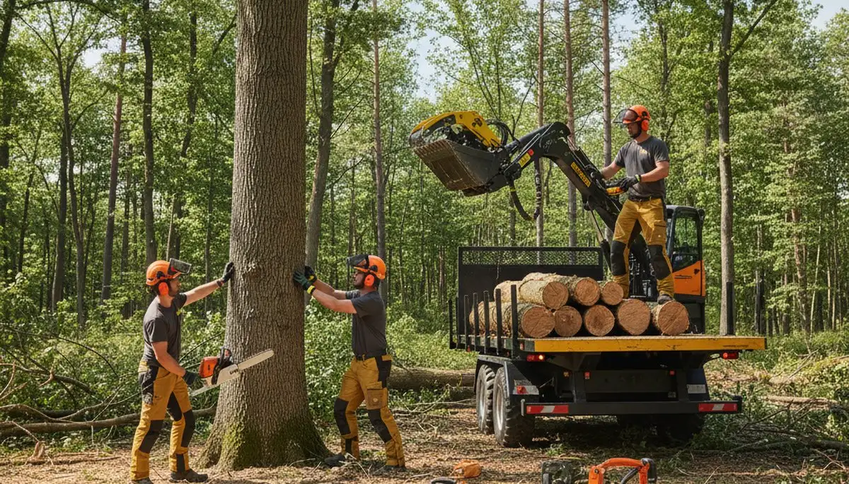 Woodlot management crew clearing trees in Shawnee, OK for safer, healthier property upkeep